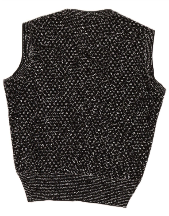 Vintage Damen Weste Tank Top UK 14 Medium Schwarz Geometrisch