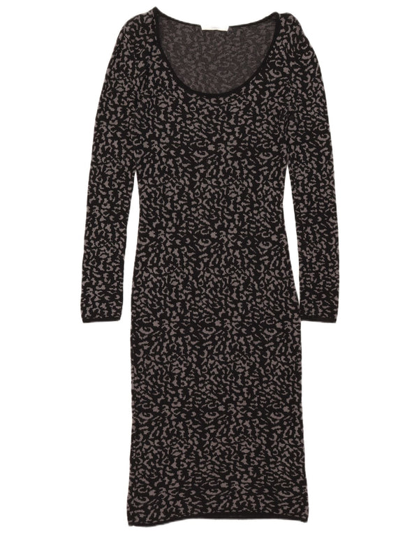 Oasis Langarm-Pulloverkleid für Damen, UK 12, Mittelschwarz, Tiermuster