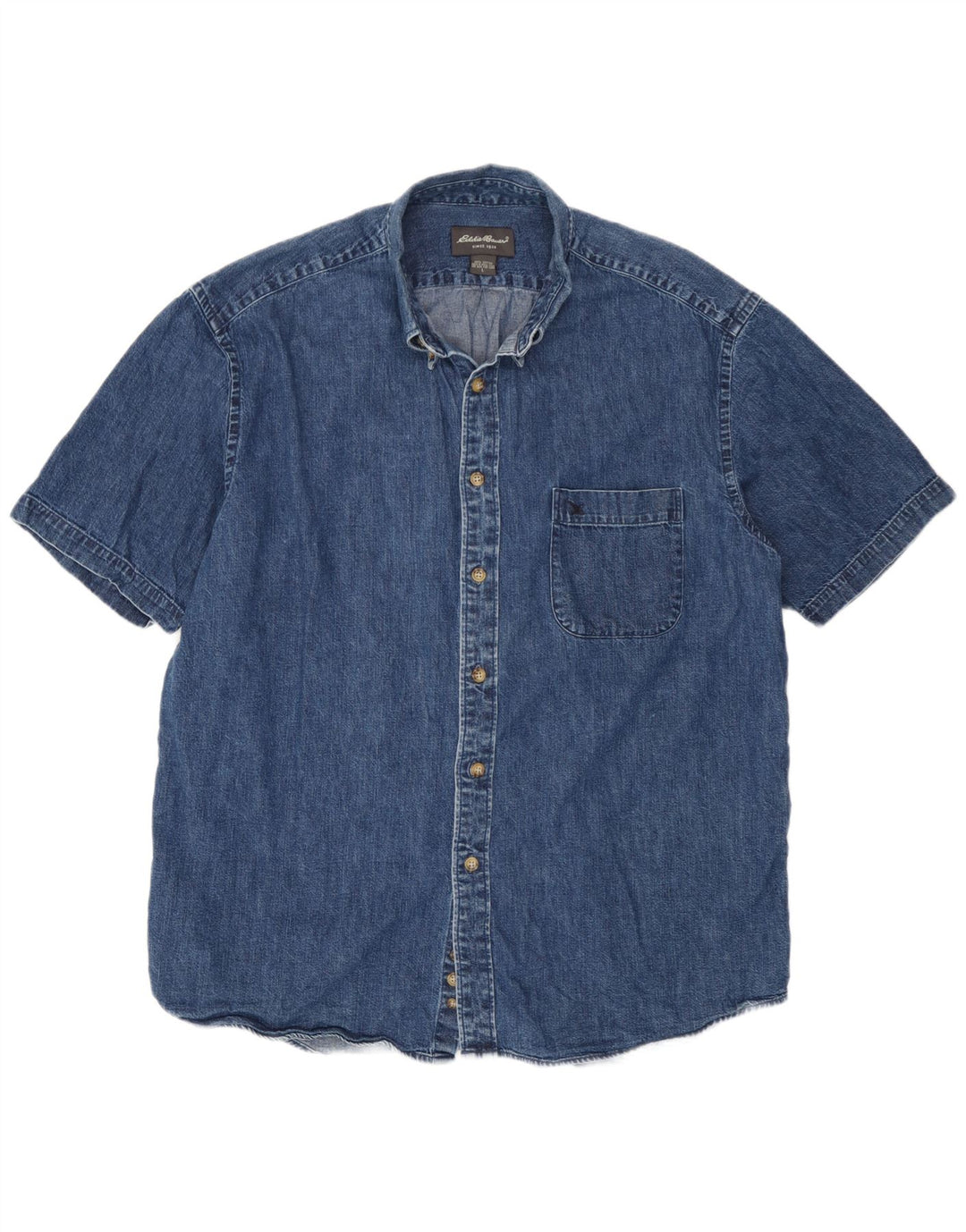 Eddie Bauer Herren Kurzarm-Jeanshemd, große blaue Baumwolle