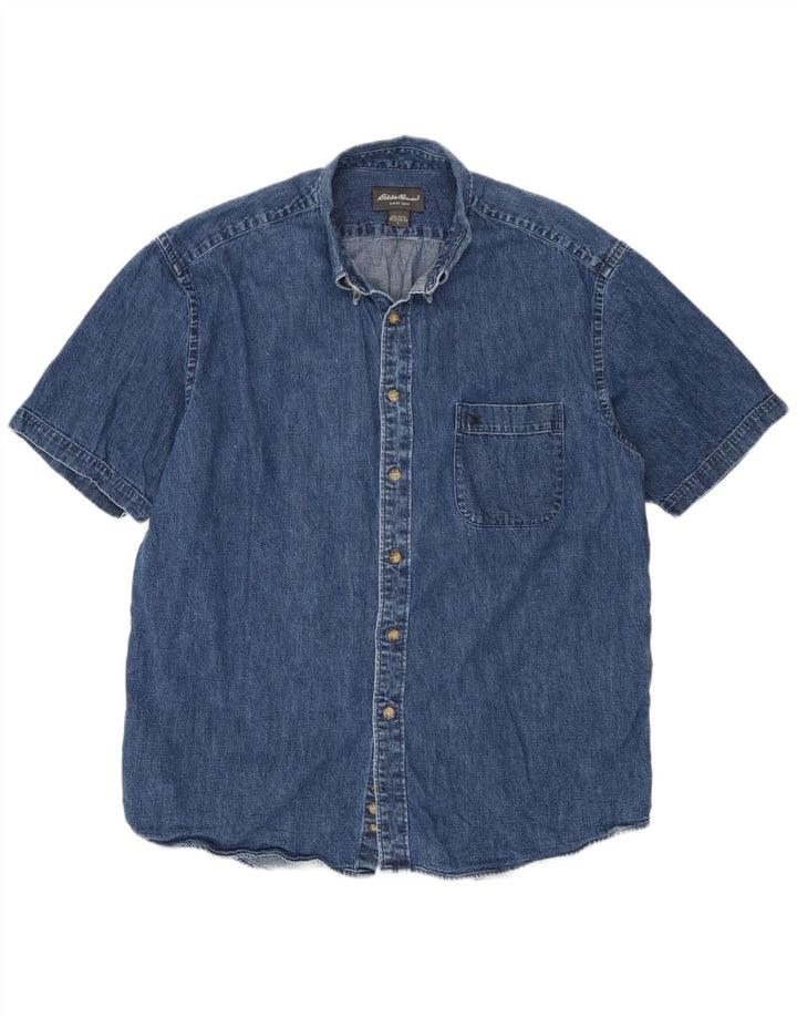 Eddie Bauer Herren Kurzarm-Jeanshemd, große blaue Baumwolle