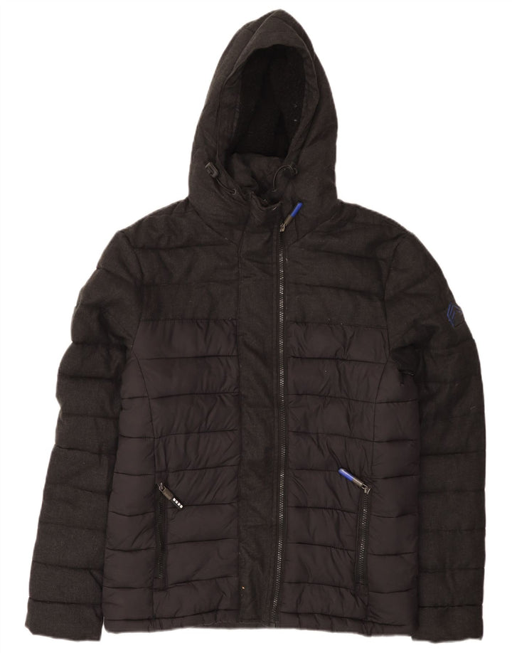 Superdry Herren-Jacke mit Kapuze, gepolstert, UK 38, mittelgraues Nylon