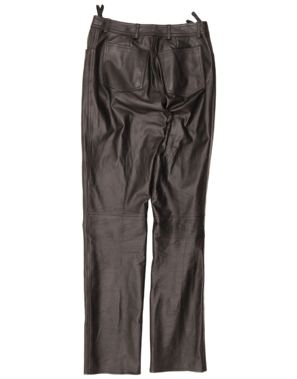 Vintage Damen gerade Lederhose UK 12 Medium W28 L33 Schwarz