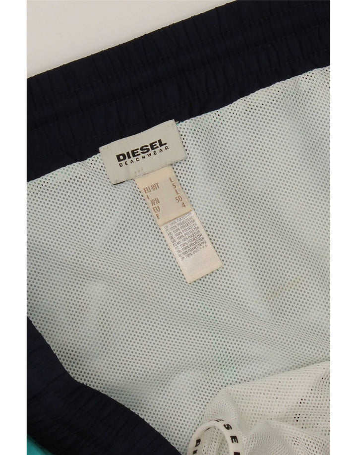 Diesel Herren-Badeshorts mit abstraktem Muster, groß, türkisfarbenes Polyester