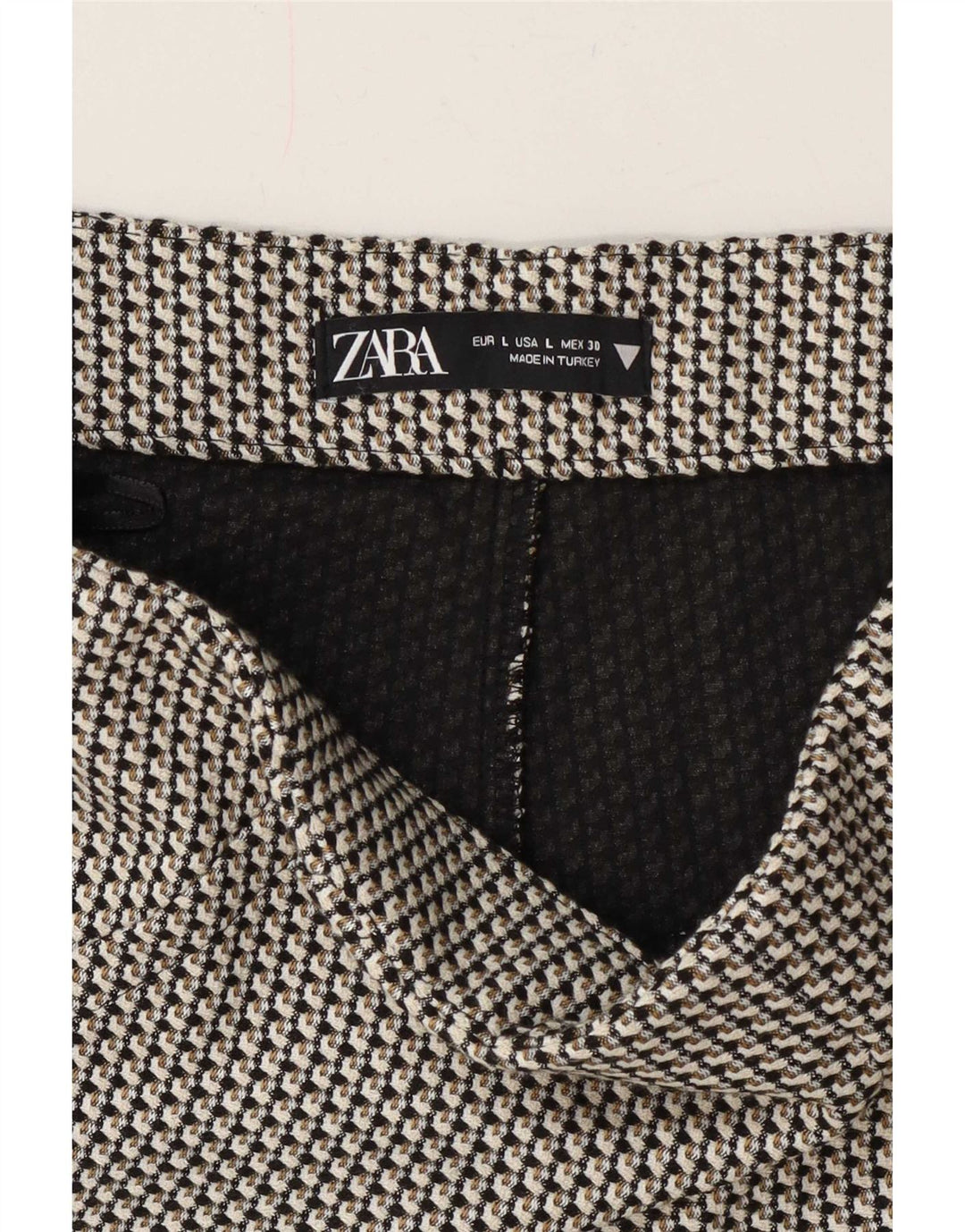 Zara Damen-Hotpants mit hoher Taille, Größe L, W30, Beige, geometrisch