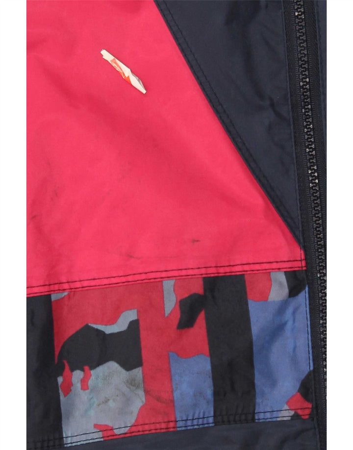 Vintage Herren Regenjacke mit Kapuze UK 38 Medium Marineblau Colourblock Nylon