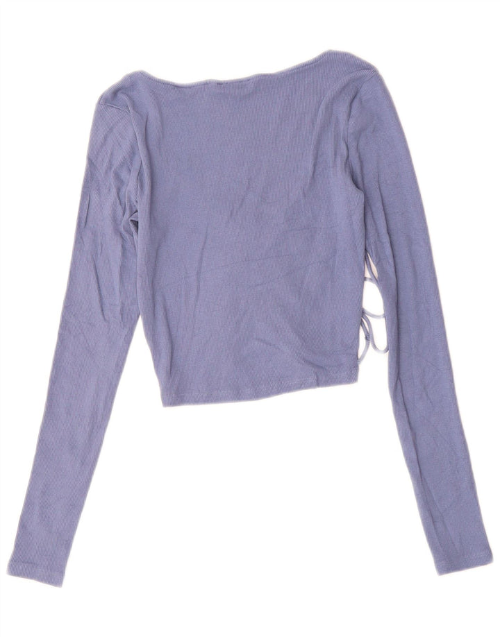 ZARA Damen Crop Top Langarm UK 12 Mittelblaue Baumwolle