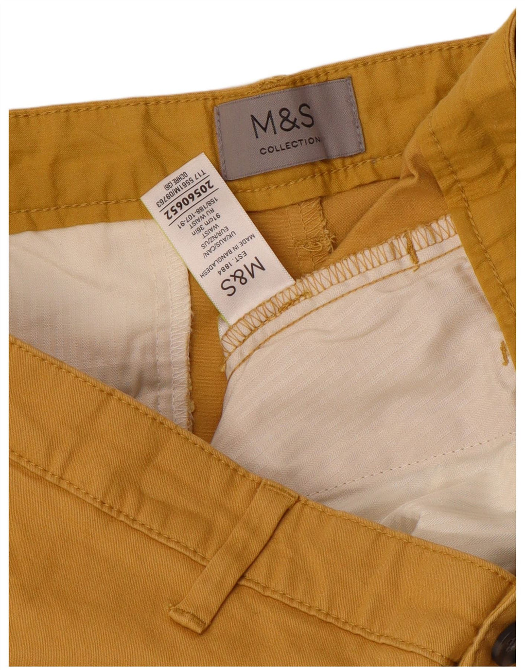 Marks & Spencer Herren-Chinoshorts W36, Größe L, Gelb, Baumwolle