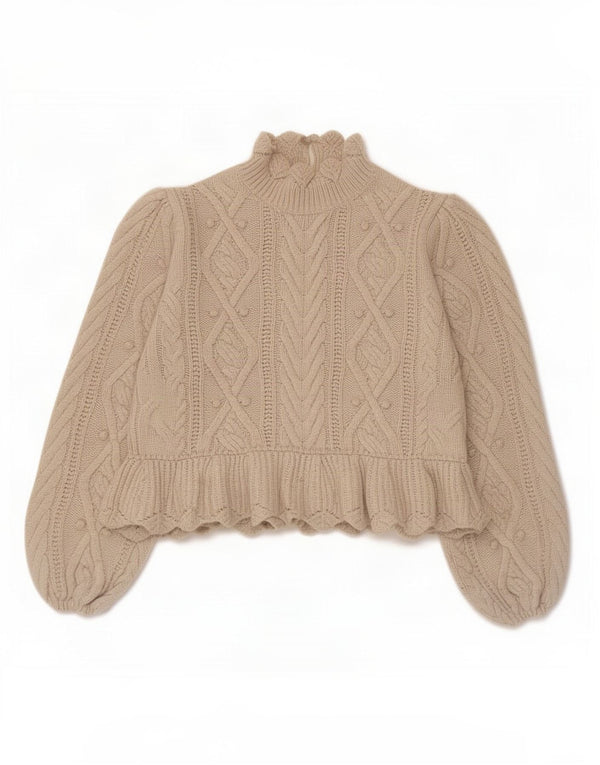 Zara Damen Crop Turtle Neck Pullover Pullover UK 10 Small Beige Acryl
