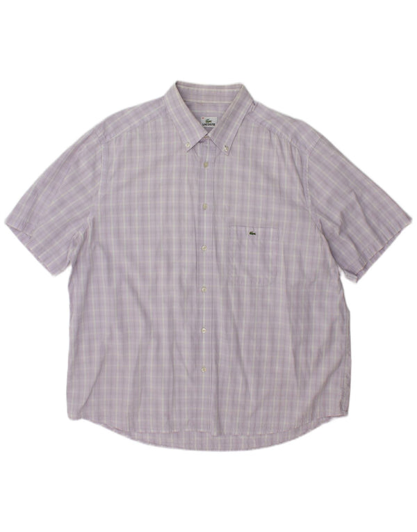 Lacoste Herren Kurzarmhemd Größe 46 2XL Lila karierte Baumwolle