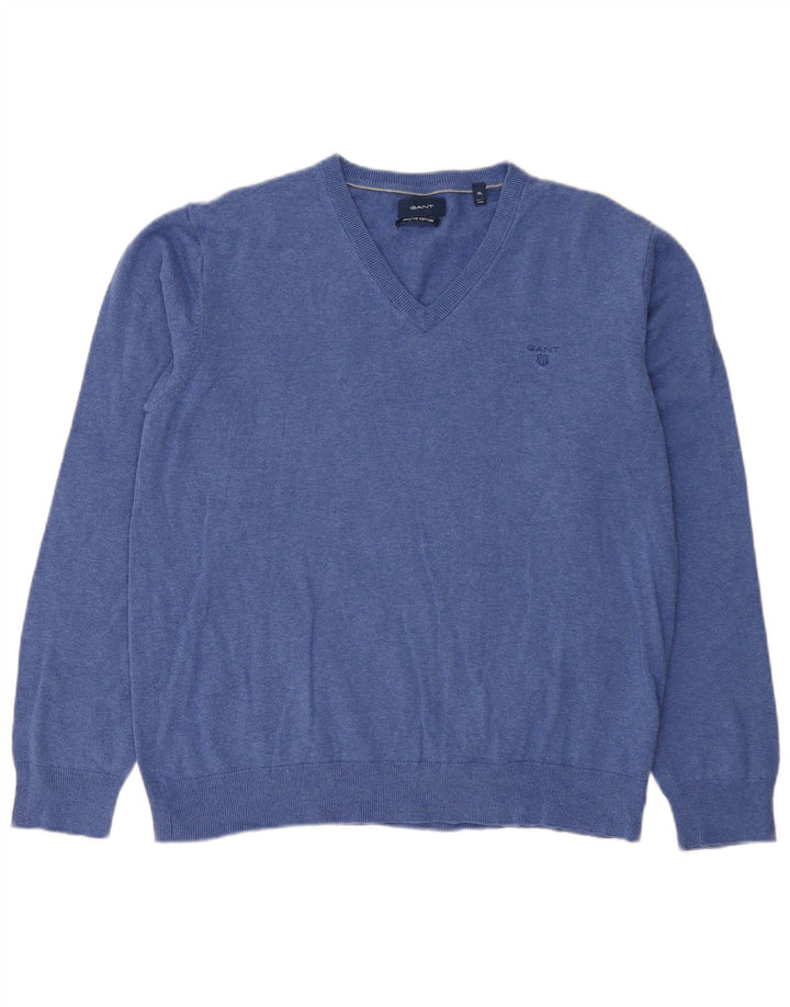 Gant Herren-Pullover mit V-Ausschnitt, XL, blaue Baumwolle