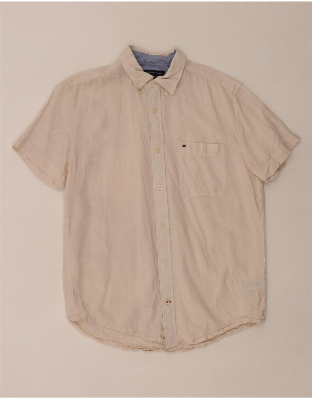 Tommy Hilfiger Herren-Hemd, kurzärmelig, normale Passform, groß, beige, Leinen