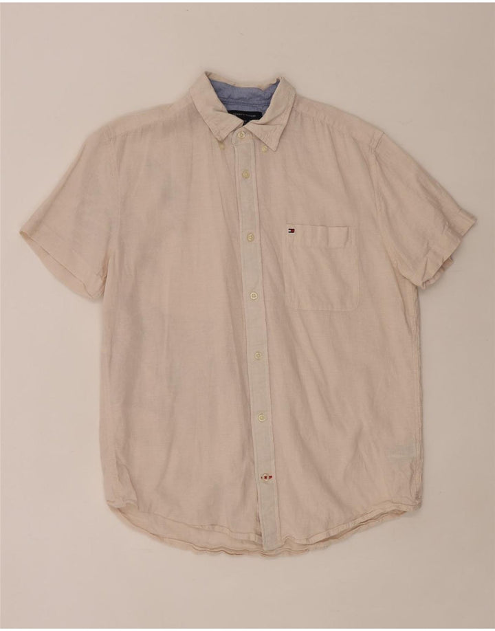 Tommy Hilfiger Herren-Hemd, kurzärmelig, normale Passform, groß, beige, Leinen