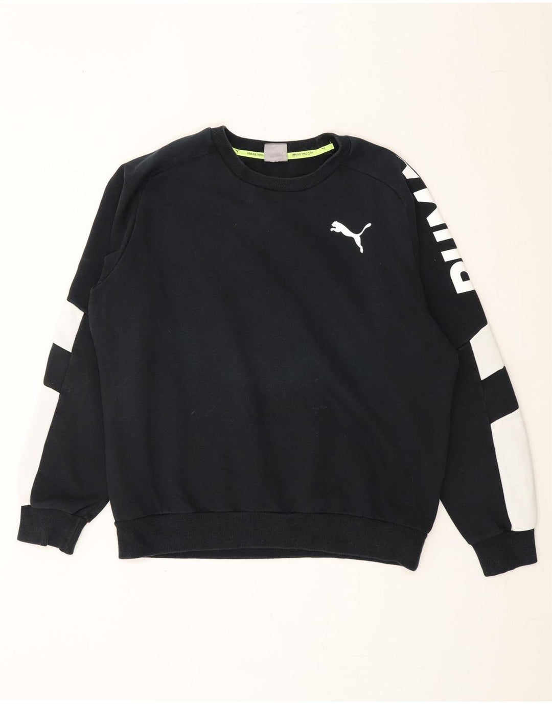 PUMA Mens Graphic Sweatshirt Jumper Medium Black Colourblock Cotton Vintage Puma and Second-Hand Puma from Messina Hembry 