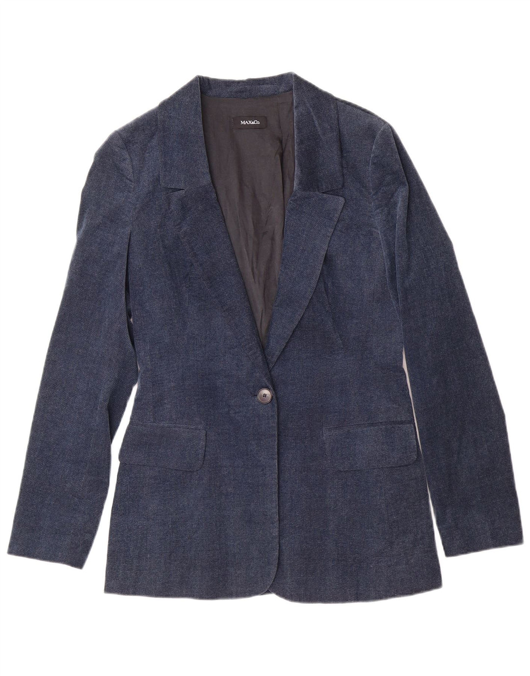 MAX & CO. Womens 1 Button Blazer Jacket UK 8 Small  Navy Blue Cotton