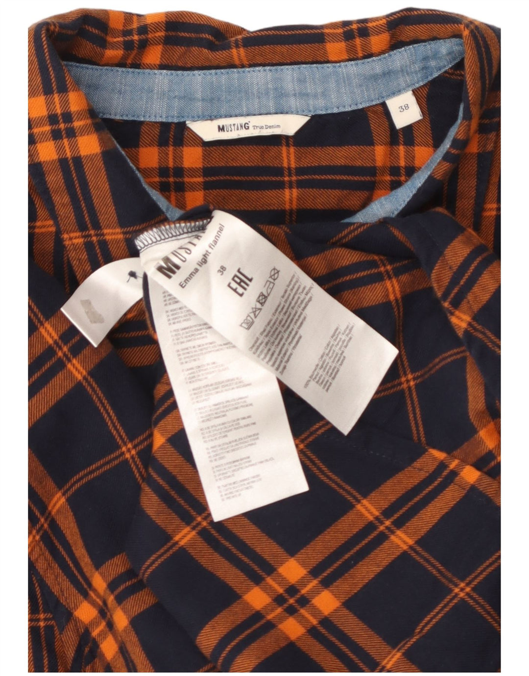 MUSTANG Damen-Flanellhemd, EU 38, mittelblau, kariert, Baumwolle