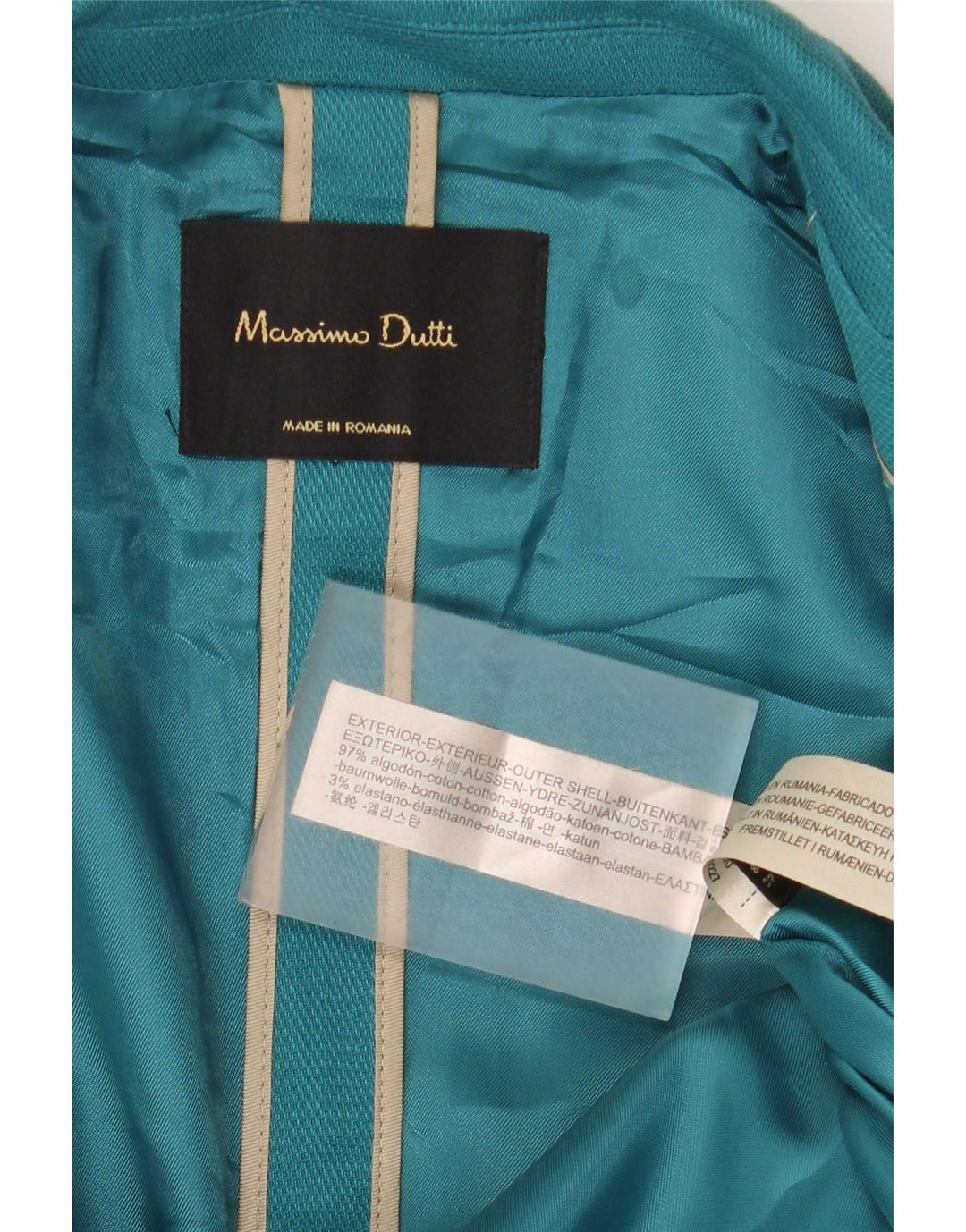 Massimo Dutti Damen-Blazer mit 1 Knopf, EU 40, mittelblaue Baumwolle