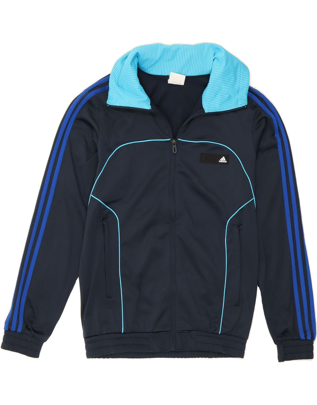 ADIDAS Mens Graphic Tracksuit Top Jacket UK 36/38 Small Navy Blue Vintage Adidas and Second-Hand Adidas from Messina Hembry 