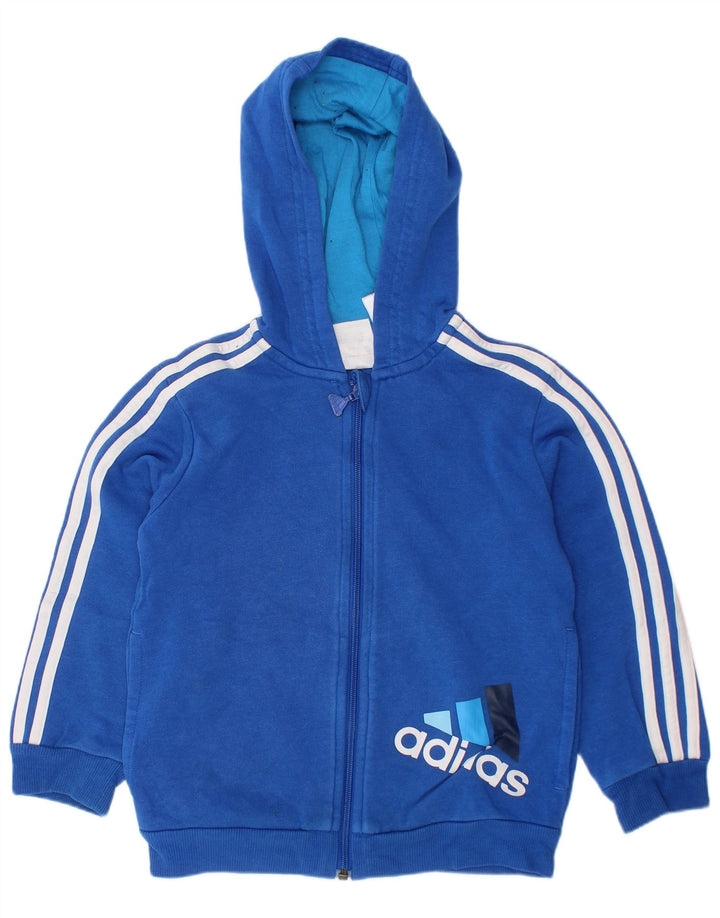 ADIDAS Kapuzenpullover mit grafischem Reißverschluss für Jungen, 3–4 Jahre, blaue Baumwolle