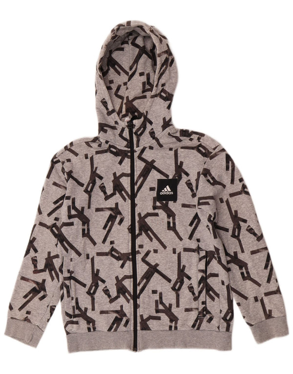 Adidas Boys Graphic Zip Hoodie Sweater 11-12 Years Grey Cotton