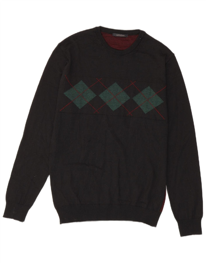 Sottotono Herren-Pullover mit Rundhalsausschnitt, Größe L, Schwarz, Argyle/Diamant-Acryl