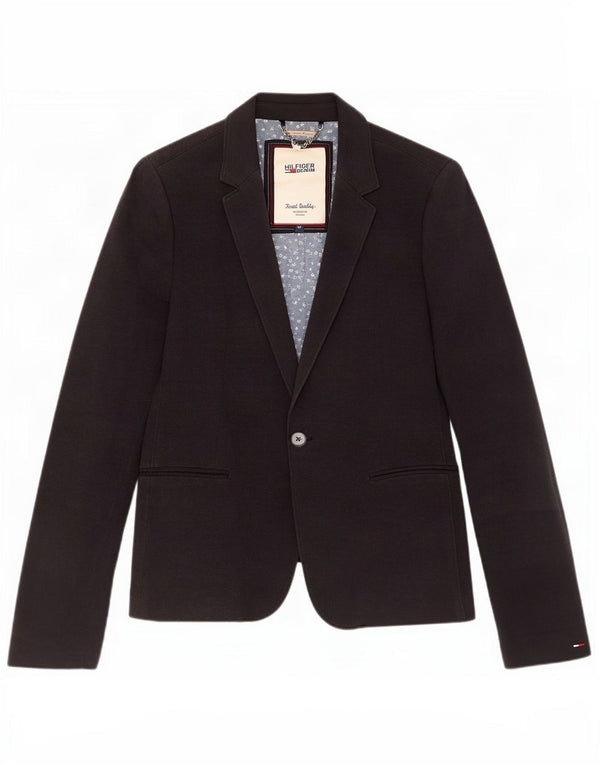 Tommy Hilfiger Damen-Blazer mit 1 Knopf, UK 12, mittelmarineblaue Baumwolle