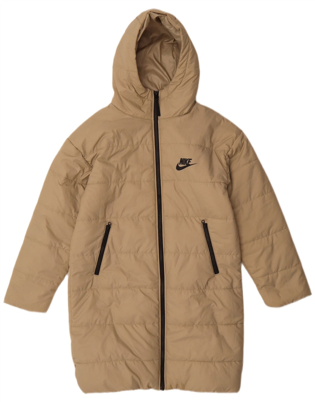 Nike Damen Kapuzen-Übergröße, gepolsterter Mantel, UK 6, XS, Beige, Polyester
