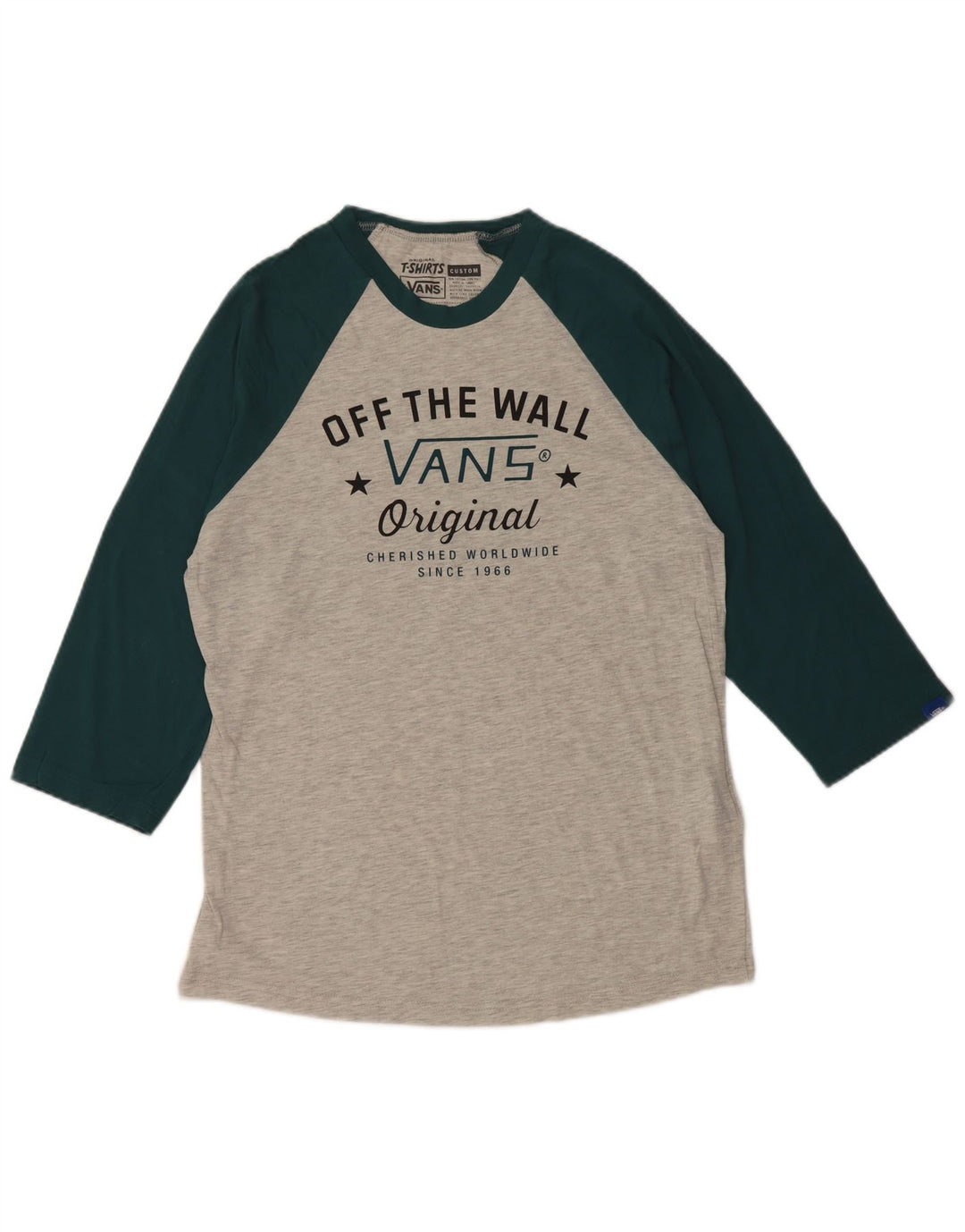 VANS Mens Custom Fit Graphic Top 3/4 Ärmel Small Grau Colourblock Baumwolle