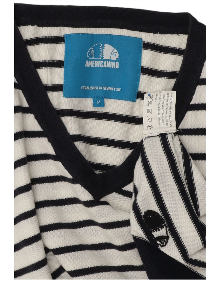 Americanino Herren-Pullover mit V-Ausschnitt, mittelweiß, gestreift, Baumwolle