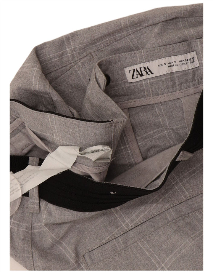 ZARA Slim Chino-Hose für Herren, Größe S, W30, L29, grau kariertes Polyester