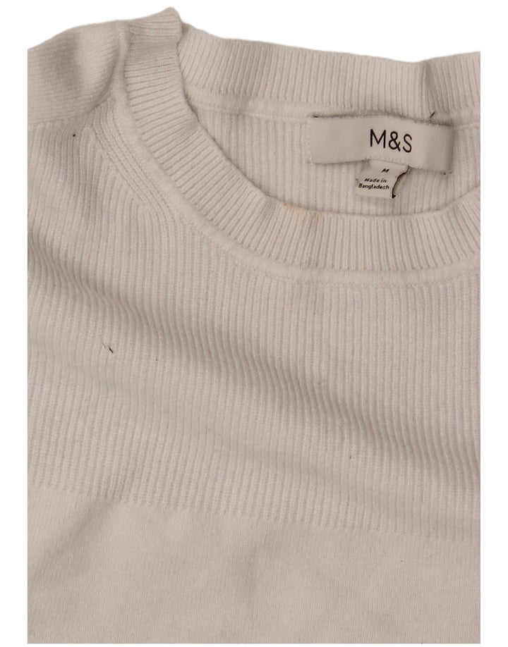 Marks & Spencer Damen-Pullover mit Rundhalsausschnitt, UK 14, mittelweiße Viskose