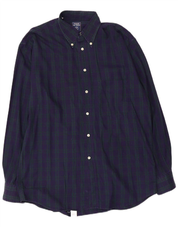 Trussardi Herren-Flanellhemd, Größe 41, groß, marineblau, kariert, Baumwolle