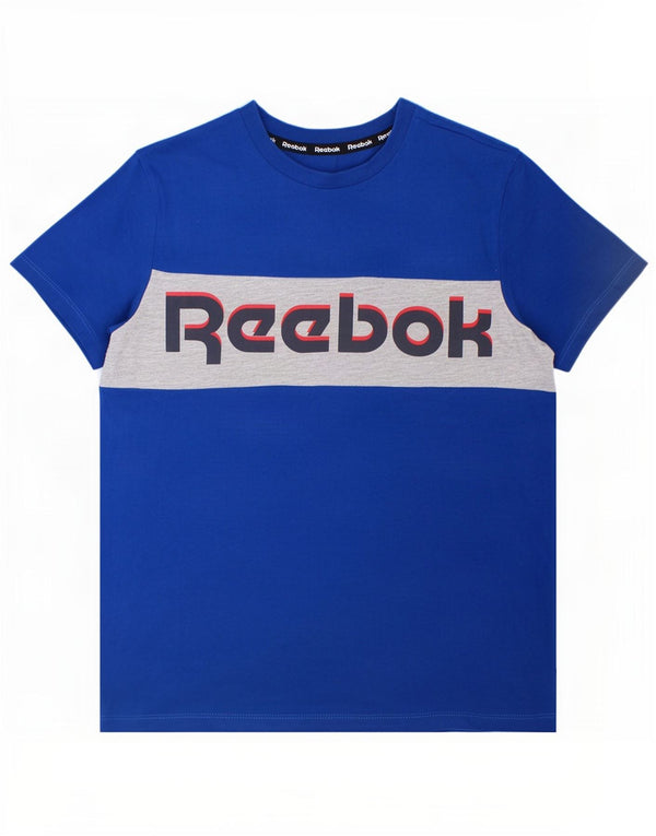 Reebok Grafik-T-Shirt für Jungen, 9–10 Jahre, blaue Farbblock-Baumwolle