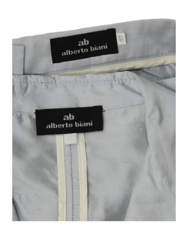 Alberto Biani Damen 3-Knopf-2-teiliges Rockset IT 42 Medium W26 Blaue Seide