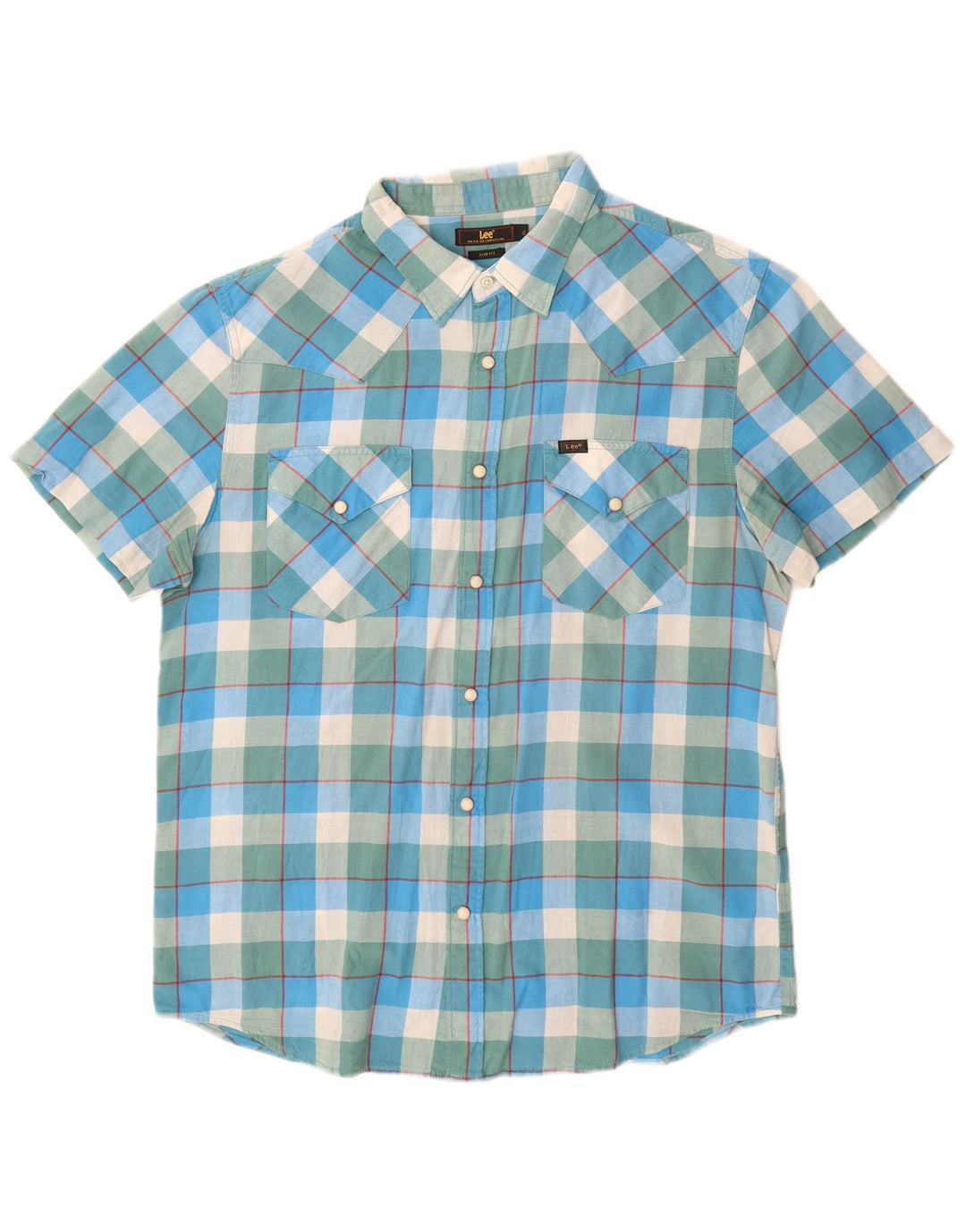Lee Herren Kurzarm-Slim-Fit-Hemd XL, blau kariert, Baumwolle
