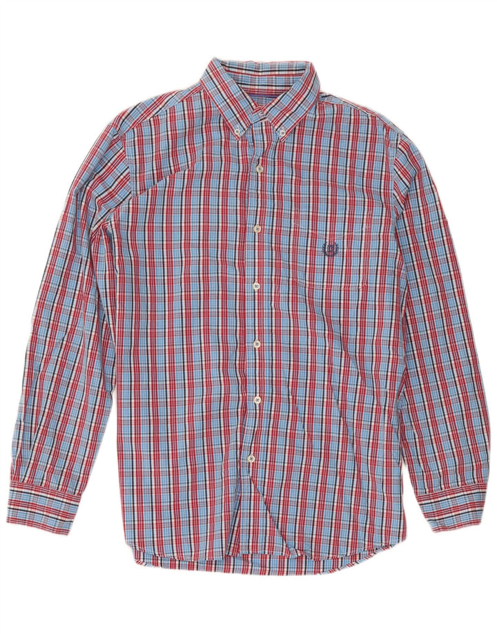 Chaps Herrenhemd aus mittelblau karierter Baumwolle