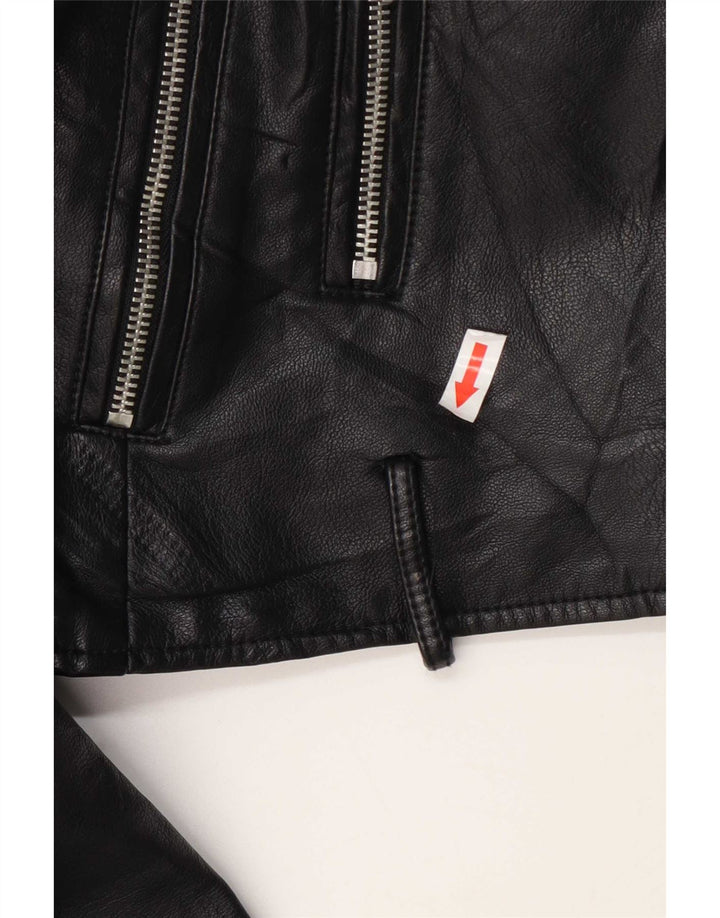 Levi's Damen Crop Kunstleder Bikerjacke UK 10 Small Schwarz Polyurethan