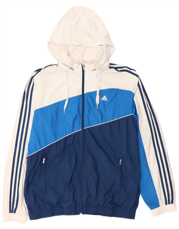 Adidas Herren-Regenjacke mit Kapuze, UK 40, Größe L, Marineblau, Farbblock-Polyester