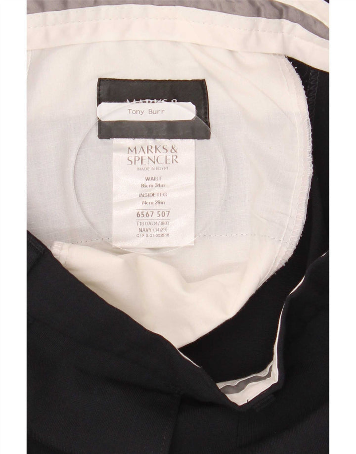 Marks & Spencer Herren-Anzughose mit Pegged-Anzug, W34, L29, marineblaues Polyester
