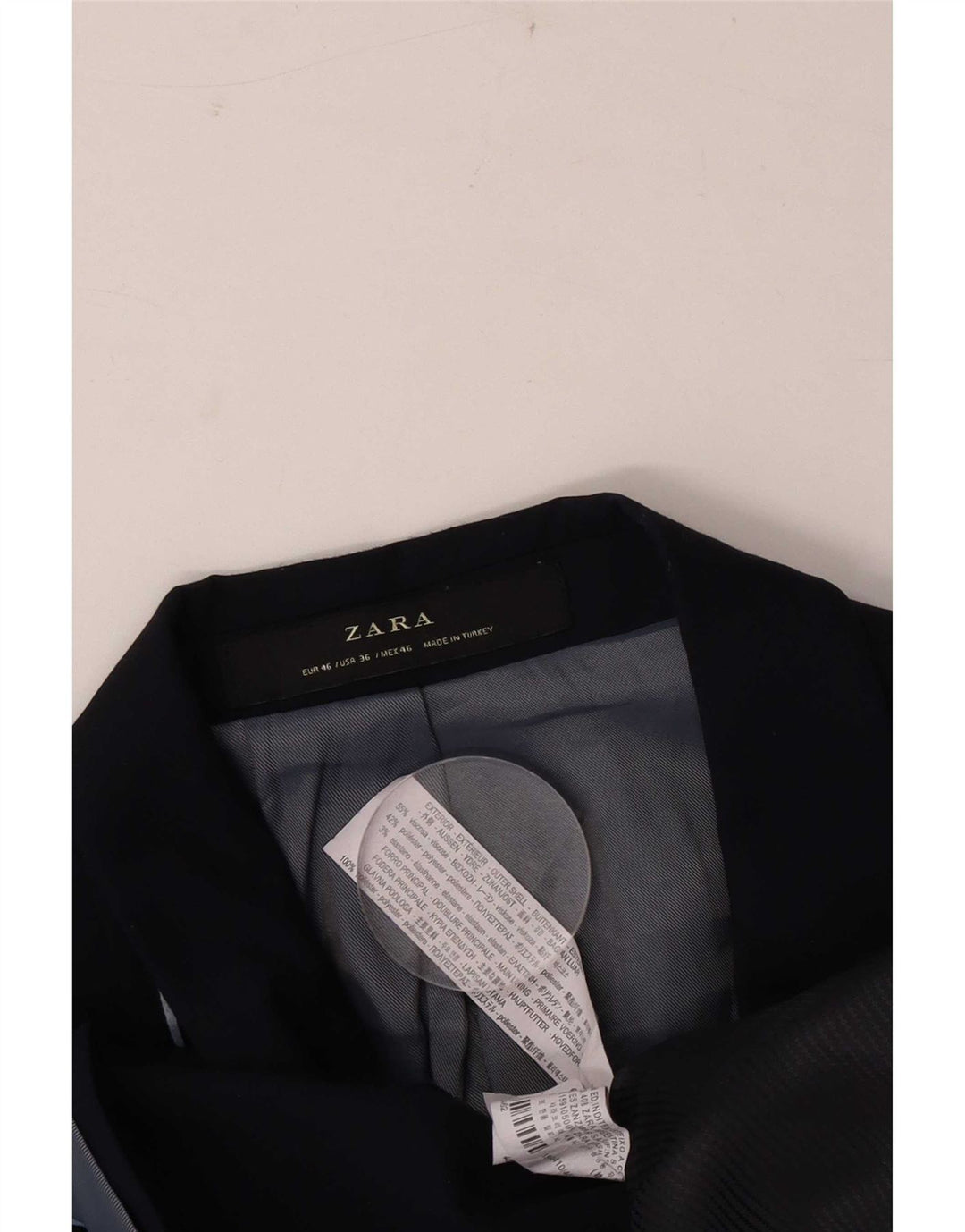 Zara Herren-Blazer mit 2 Knöpfen, EU 46, klein, marineblaue Viskose