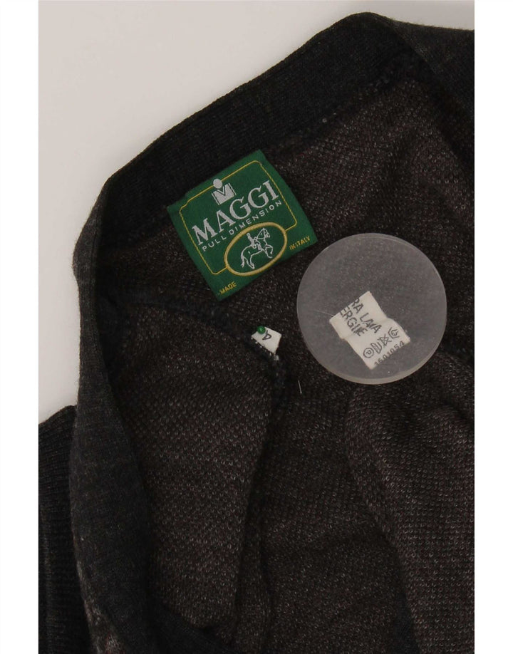 Vintage Herren ärmelloser Cardigan Pullover mittelgraue geometrische Schurwolle