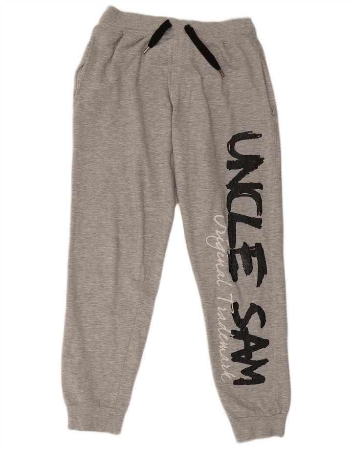 Uncle Sam Herren-Trainingsanzug-Hose mit grafischem Muster, Größe L, grau gefleckt