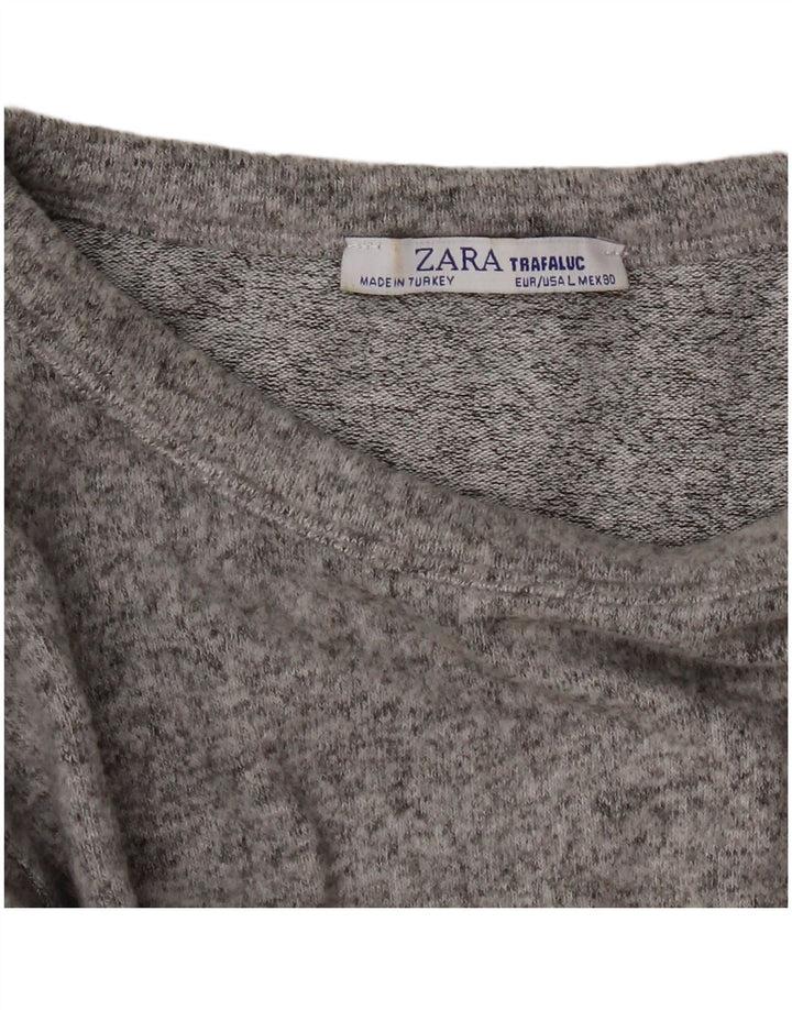 Zara Damen Crop Top Langarm UK 14 Large Grau