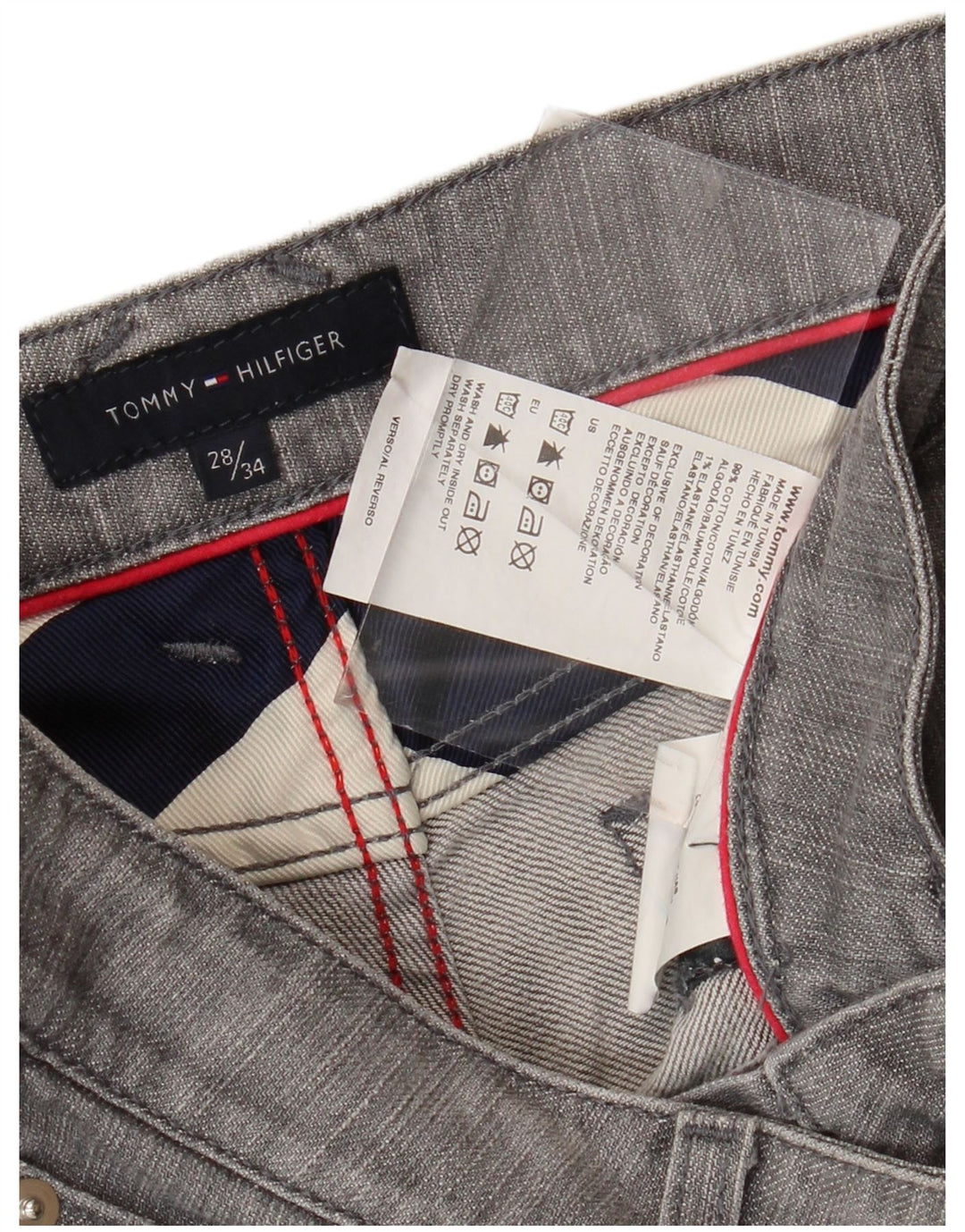 TOMMY HILFIGER Damen Straight Jeans W28 L30 Graue Baumwolle