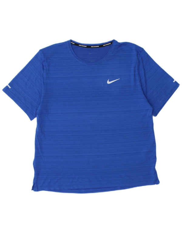 Nike Damen Dri Fit T-Shirt Top UK 14 Mittelblauer Nadelstreifen