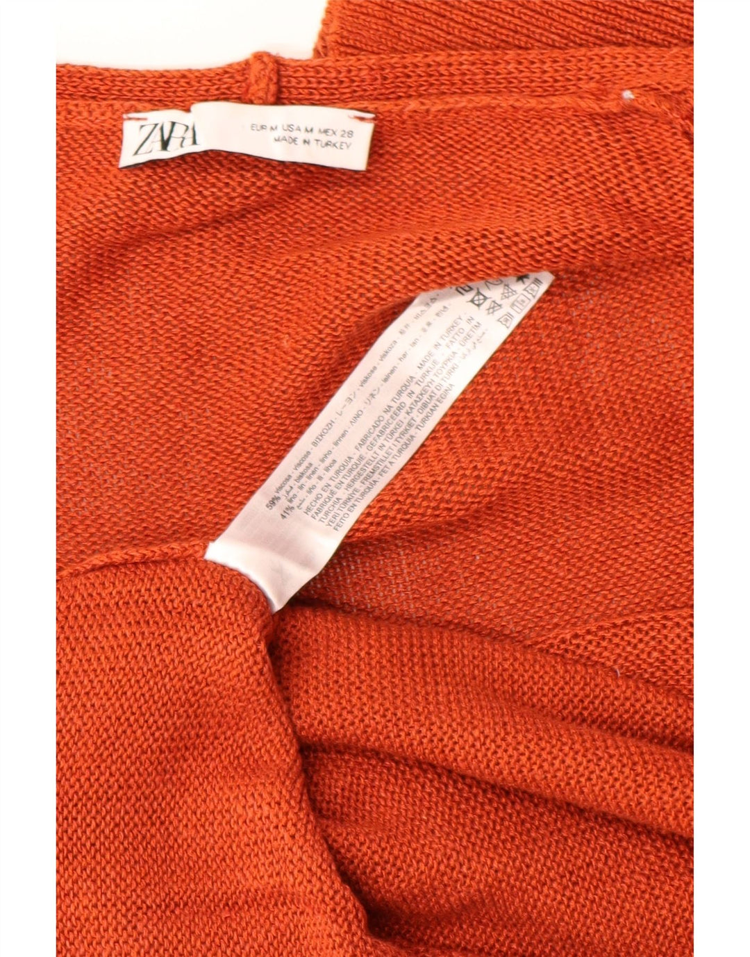 Zara Damen Longline Open Cardigan Pullover UK 14 Mittelorange Viskose