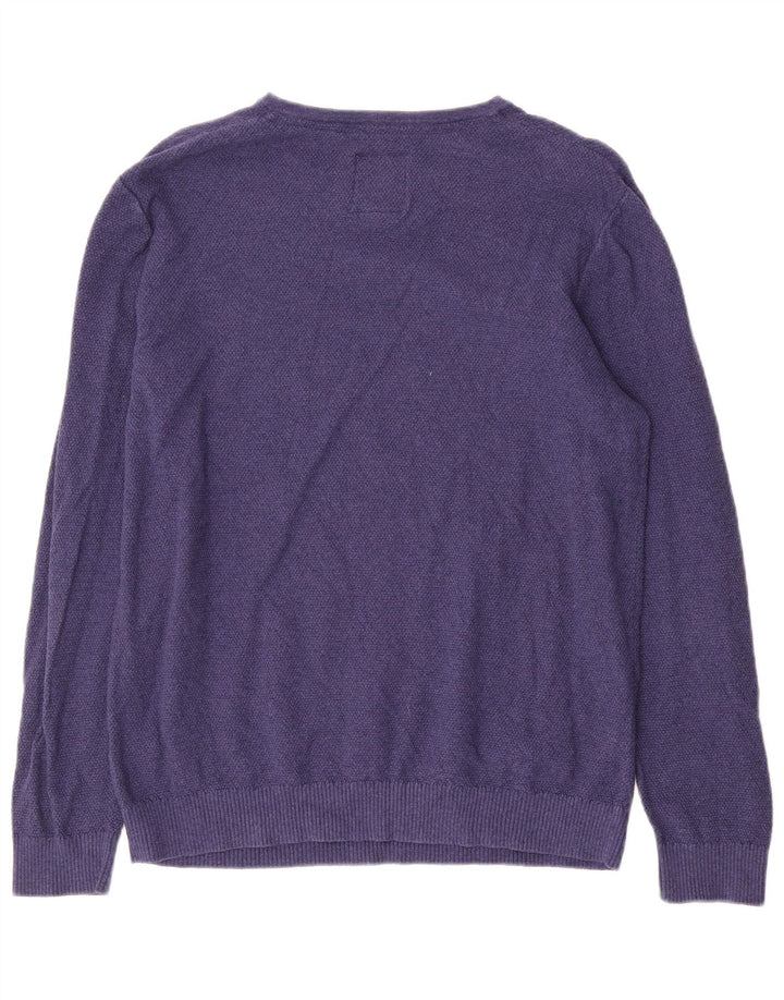 Fat Face Herren-Pullover mit V-Ausschnitt aus mittelblauer Baumwolle