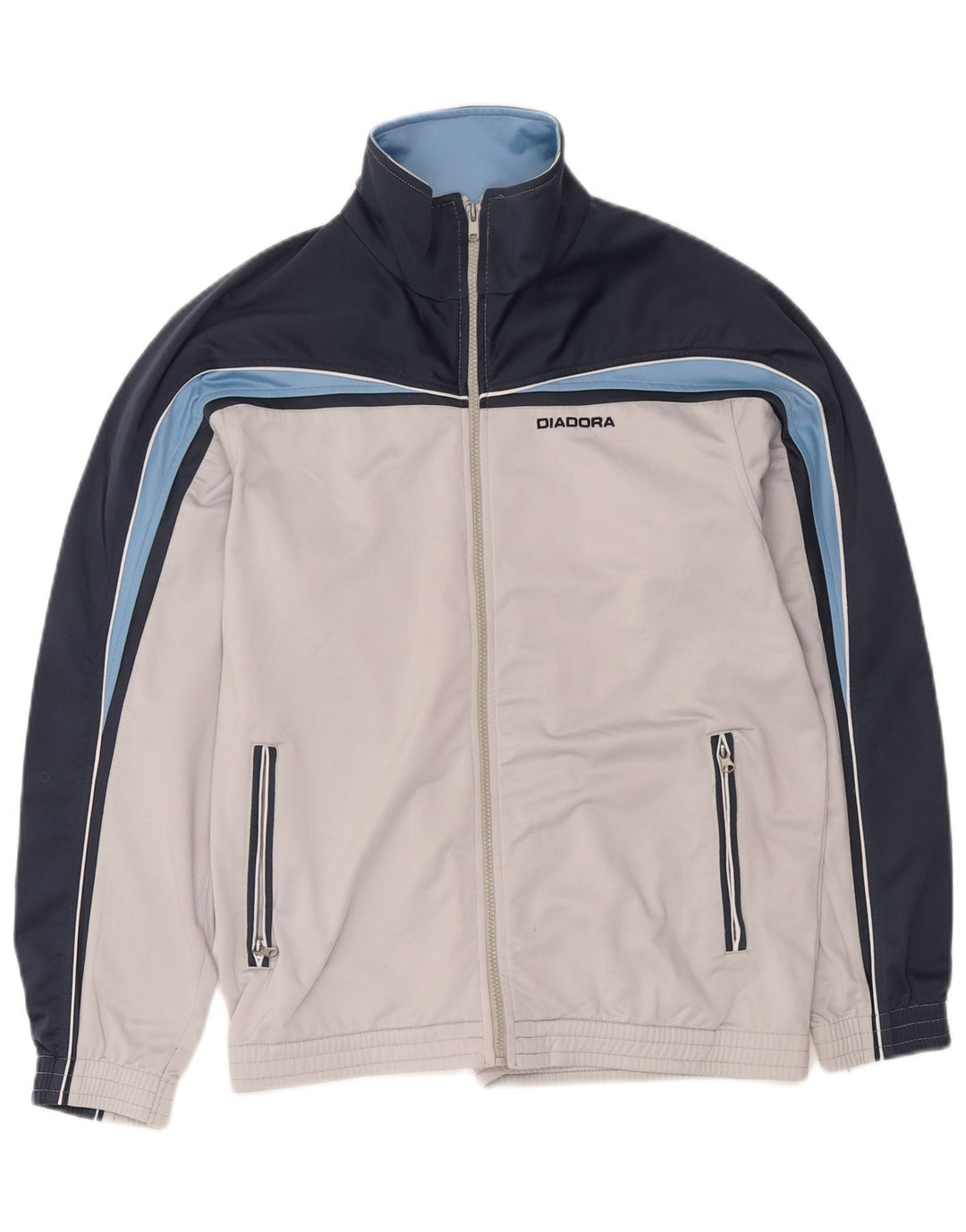 Diadora Herren-Trainingsanzug-Top-Jacke, UK 40, mittelgraues Colourblock-Polyester