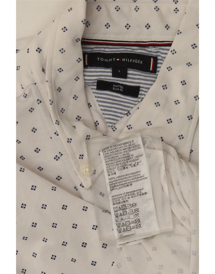 TOMMY HILFIGER Herren-Slim-Fit-Hemd, groß, weiß gefleckte Baumwolle