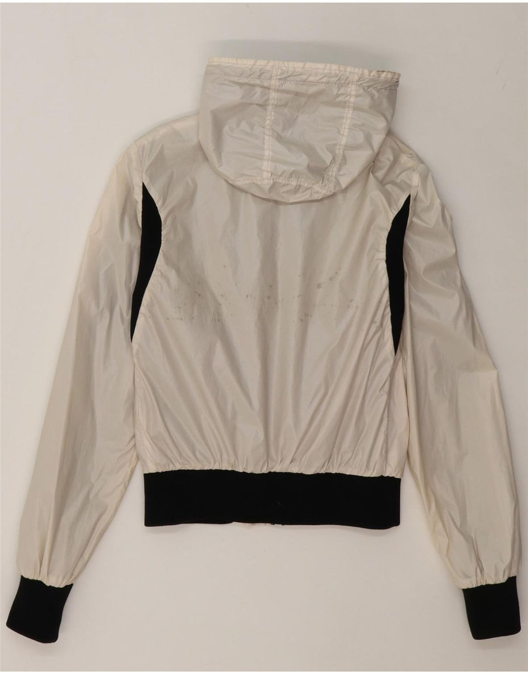 REFRIGIWEAR Womens Hooded Rain Jacket UK 14 Medium Off White Colourblock Vintage Refrigiwear and Second-Hand Refrigiwear from Messina Hembry 