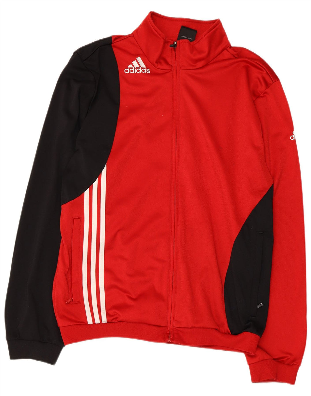 ADIDAS Herren-Trainingsanzug-Oberteiljacke UK 40/42 Mittelrotes Colourblock-Polyester